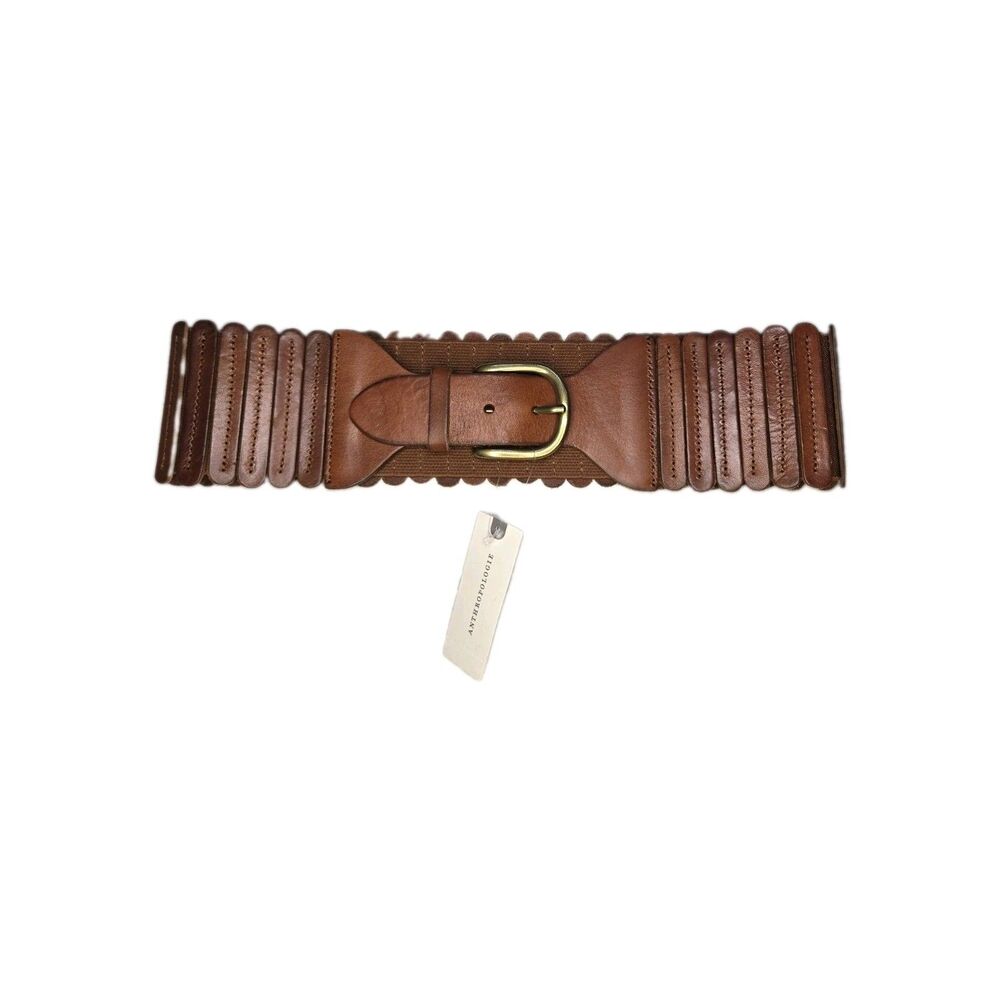 Anthropologie Brown Leather Wide Stretch Waist Belt S Boho Western NWT